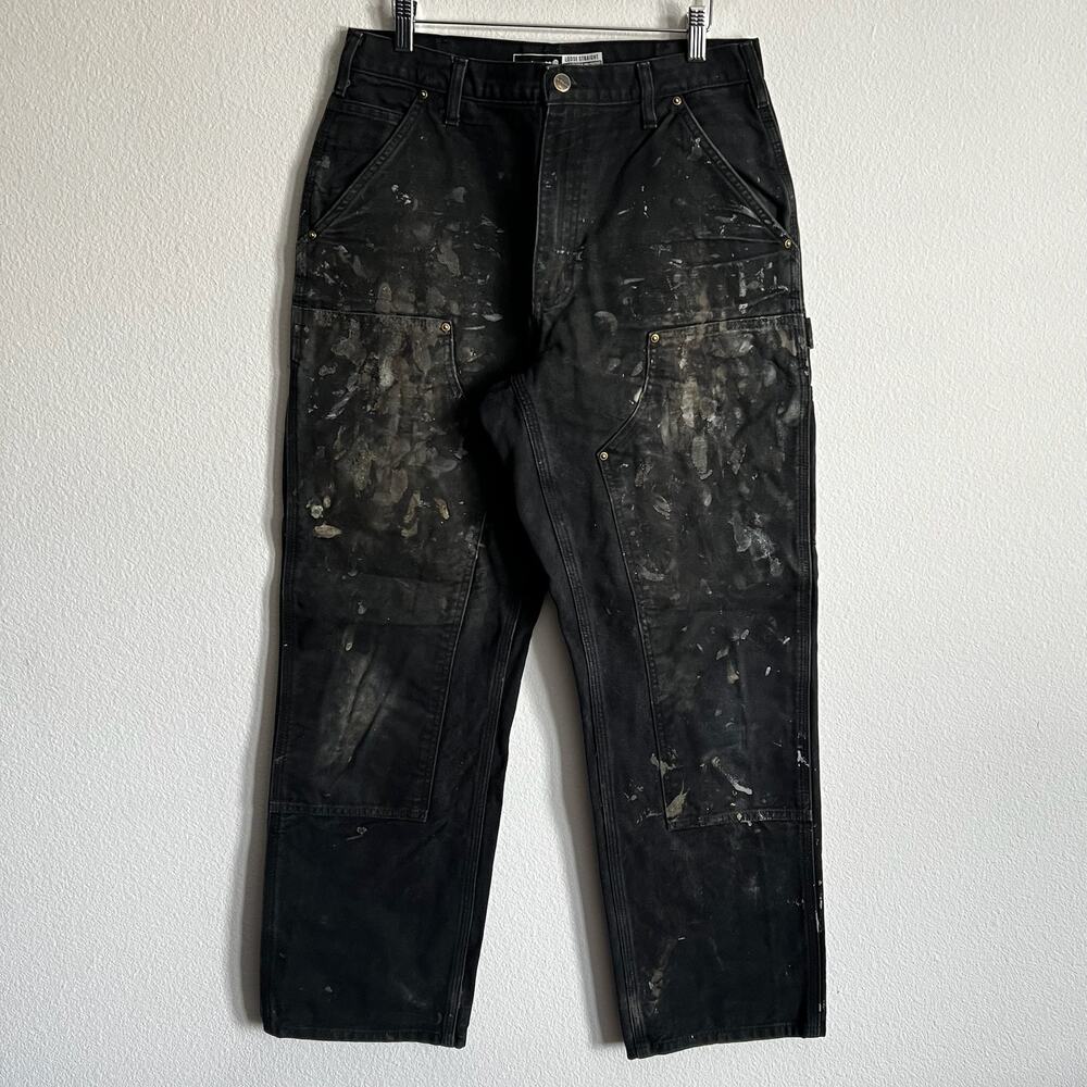 Carhartt B01 BLK painted faded black double knee work wear carpenter pants